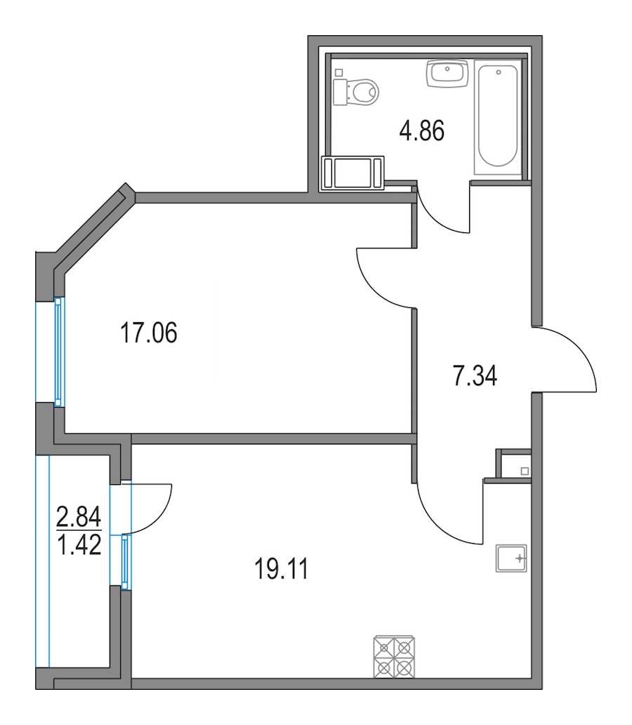 Однокомнатная квартира в : площадь 48.37 м2 , этаж: 6 - 10 – купить в Санкт-Петербурге